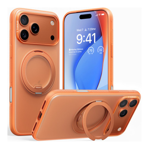 TORRAS Ostand R Fitness - case for iPhone 17 Pro compatible with MagSafe (energy orange)