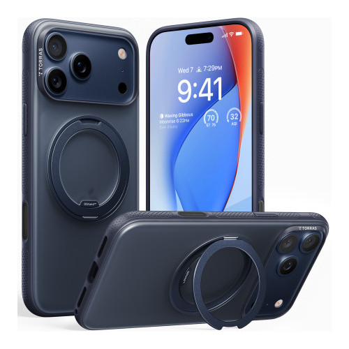 TORRAS Ostand R Fitness - case for iPhone 17 Pro compatible with MagSafe (midnight blue)