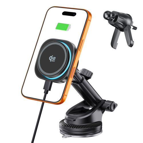 Tech-protect V20 Arcticboost Magnetic Magsafe Dashboard & Vent Car Mount Wireless Charger 25w Qi2.2 Black
