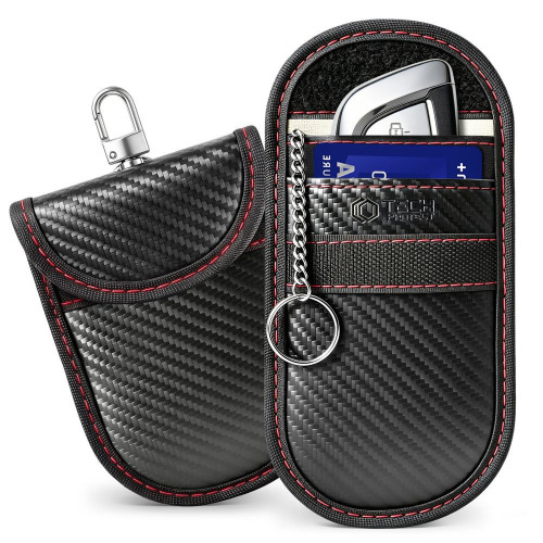 Tech-protect Klr100 Pouch Keyless Rfid Signal Blocker Case Carbon Black/red