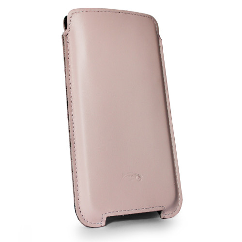 LURESKO NORTHERN XXXL Leather slipcase for phone (smooth pink, white thread)