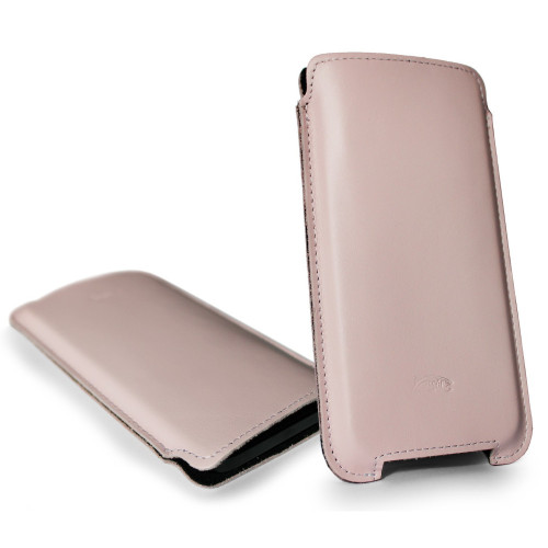 LURESKO NORTHERN XXXL Leather slipcase for phone (smooth pink, white thread)