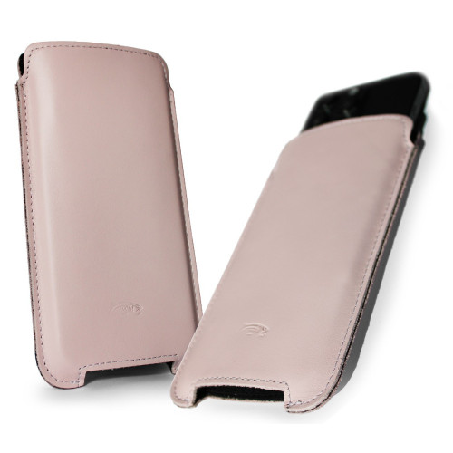 LURESKO NORTHERN XXXL Leather slipcase for phone (smooth pink, white thread)