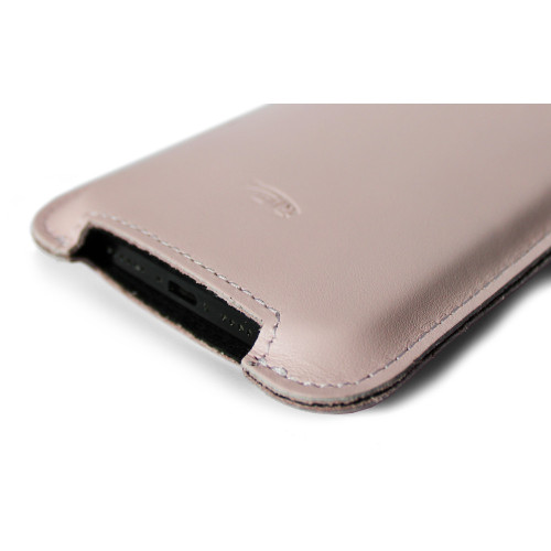 LURESKO NORTHERN XXXL Leather slipcase for phone (smooth pink, white thread)