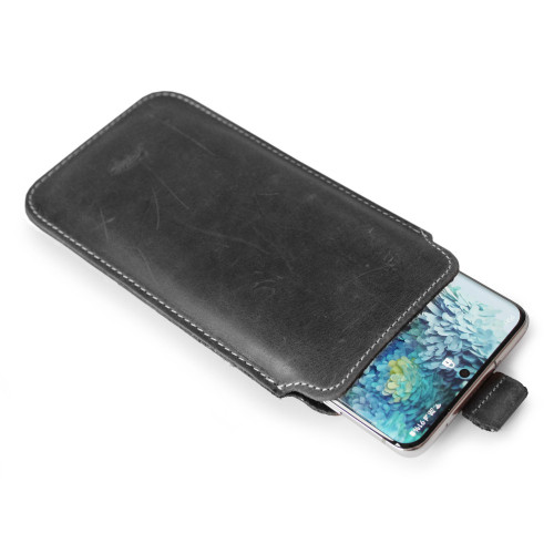 LURESKO LILLA 4XL Leather slip case for phone up to 7 inches (gray vintage, white thread)