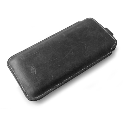 LURESKO LILLA 4XL Leather slip case for phone up to 7 inches (gray vintage, white thread)