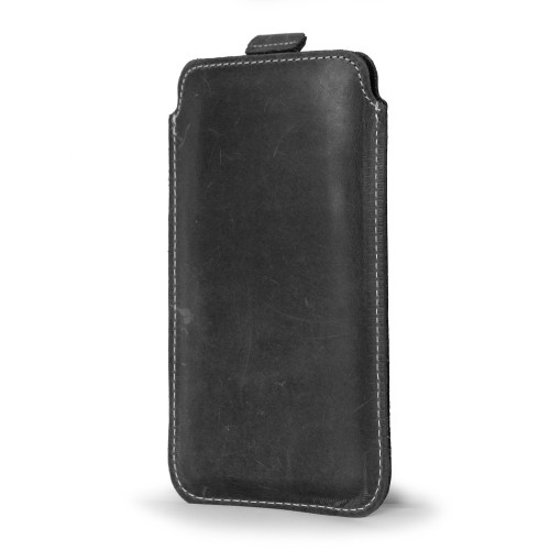 LURESKO LILLA 4XL Leather slip case for phone up to 7 inches (gray vintage, white thread)