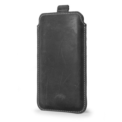 LURESKO LILLA 4XL Leather slip case for phone up to 7 inches (gray vintage, white thread)