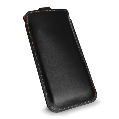 LURESKO NEW LILLA XXXL Leather slip case for iPhone 17 Pro Max / 16 Pro Max / 15 Pro Max / Galaxy S25 Ultra / S24 Ultra (smooth black, orange thread, orange interior)