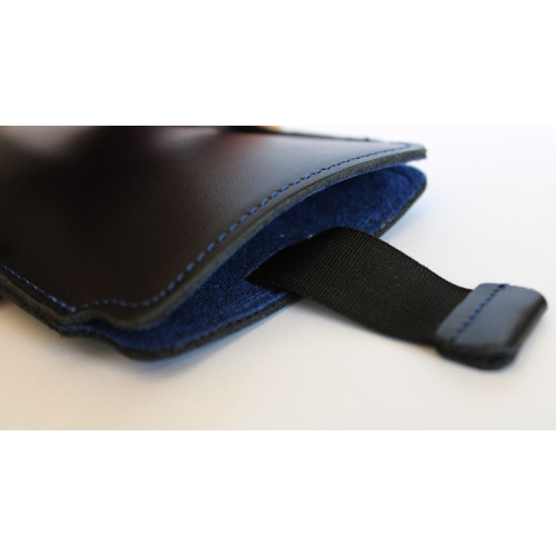 LURESKO NEW LILLA XXXL Leather slip case for iPhone 17 Pro Max / 16 Pro Max / 15 Pro Max / Galaxy S25 Ultra / S24 Ultra (smooth black, blue thread, blue interior)