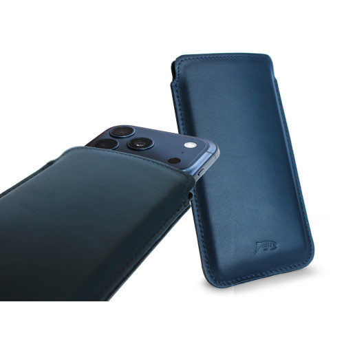 LURESKO NEW LILLA XXXL Leather slip case for iPhone 17 Pro Max / 16 Pro Max / 15 Pro Max / Galaxy S25 Ultra / S24 Ultra (smooth navy blue, navy blue thread)