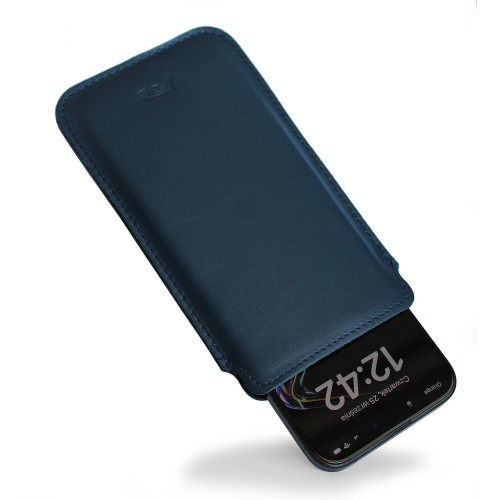 LURESKO NEW LILLA XXXL Leather slip case for iPhone 17 Pro Max / 16 Pro Max / 15 Pro Max / Galaxy S25 Ultra / S24 Ultra (smooth navy blue, navy blue thread)