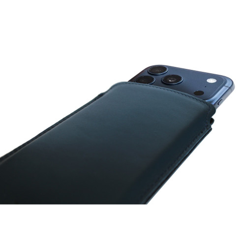 LURESKO NEW LILLA XXXL Leather slip case for iPhone 17 Pro Max / 16 Pro Max / 15 Pro Max / Galaxy S25 Ultra / S24 Ultra (smooth navy blue, navy blue thread)