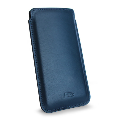 LURESKO NEW LILLA XXXL Leather slip case for iPhone 17 Pro Max / 16 Pro Max / 15 Pro Max / Galaxy S25 Ultra / S24 Ultra (smooth navy blue, navy blue thread)