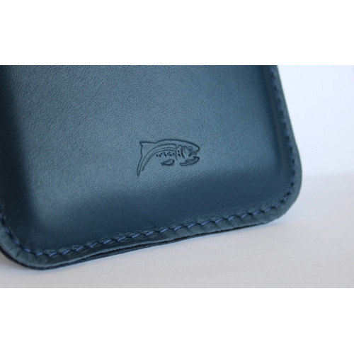 LURESKO NEW LILLA XXXL Leather slip case for iPhone 17 Pro Max / 16 Pro Max / 15 Pro Max / Galaxy S25 Ultra / S24 Ultra (smooth navy blue, navy blue thread)