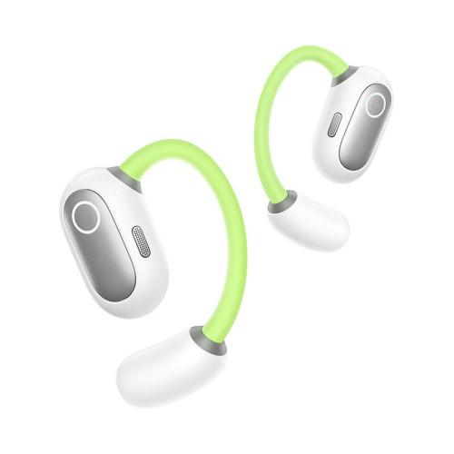 Baseus Eli Sport 1 headphones with green hooks behind the ear