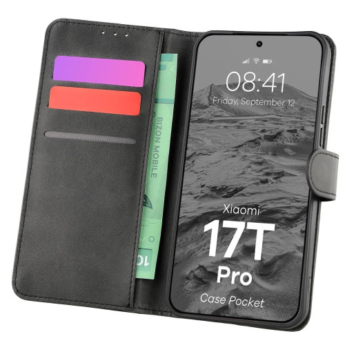 Etui z klapką Bizon Case Pocket do Xiaomi 17T Pro w kolorze czarnym