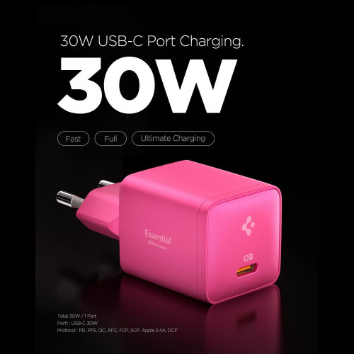 Spigen Ee301eu-gan Essential 1-port Network Charger 30w Pink