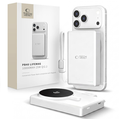 Tech-protect Pb40 Lifemag Magsafe Power Bank 10000mah 25w Qi2.2 White/silver