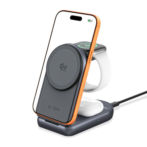 Tech-protect A53 3in1 Magnetic Magsafe Wireless Charger 25w Qi2.2 Dark Grey