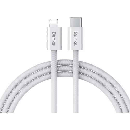 Benks Kabel D46 pleciony (C.D.SJ.FC.WE.LA32) - Typ C na Lightning - PD 27W 3A 2 metry biały
