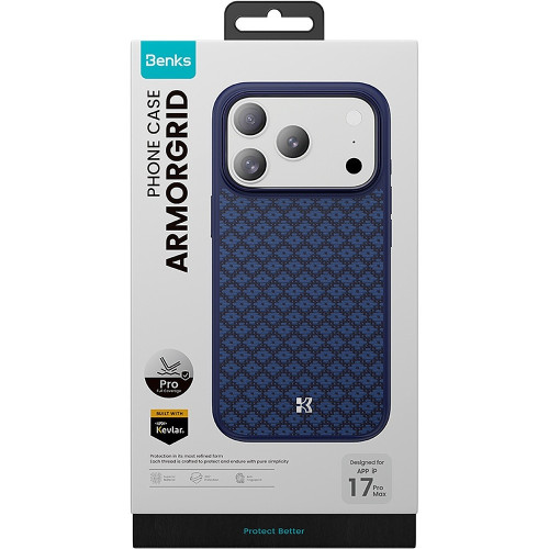 Benks Etui Magnetic Armor Pro Armor Grid Kevlar Metal Frame 600D (C.K.FL.AP.BE.YB69) do Iphone 17 Pro niebieskie