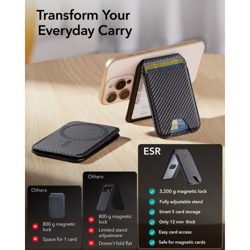 Esr Classic Rfid Magnetic Wallet Stand Magsafe Carbon Fiber Black