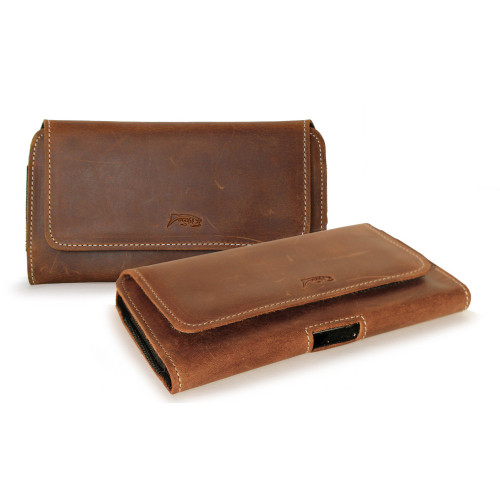 LURESKO FREYA M Kožené pouzdro na opasek etui na telefon 150x72mm (hnědá vintage, bílá nit)