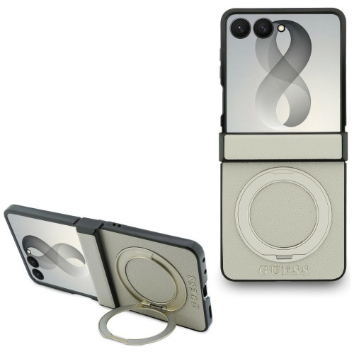 Guess Magnetic Ring Stand MagSafe case for Samsung Galaxy Z Flip 8 in beige color