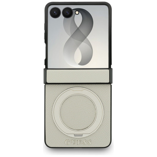 Guess Magnetic Ring Stand for Galaxy Z Flip 8 - unfolded stand and gold 4G logo