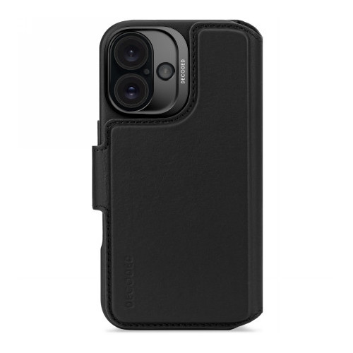 Decoded Leather Detachable Wallet - leather protective case for iPhone 16 compatible with MagSafe (black)