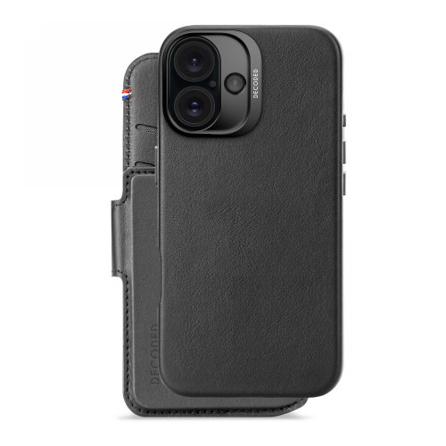 Decoded Leather Detachable Wallet - leather protective case for iPhone 16 compatible with MagSafe (black)