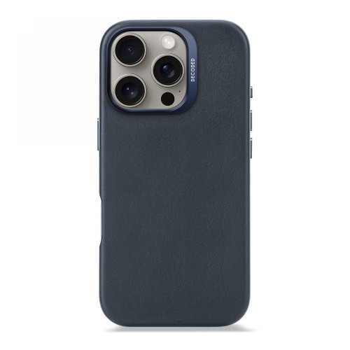 Decoded Leather Backcover - leather protective case for iPhone 16 Pro compatible with MagSafe (navy)