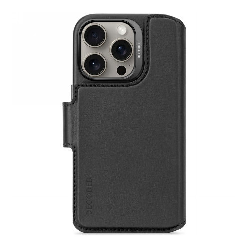 Decoded Leather Detachable Wallet - leather protective case for iPhone 16 Pro compatible with MagSafe (black)