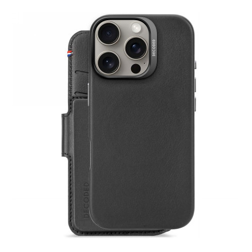 Decoded Leather Detachable Wallet - leather protective case for iPhone 16 Pro compatible with MagSafe (black)