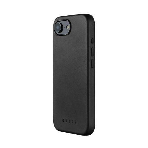 Θήκη Mujjo Full Leather Case σε μαύρο χρώμα, ιδανικά προσαρμοσμένη στο Apple iPhone 16e.