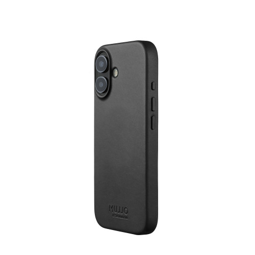Etui Mujjo Leather Case w kolorze czarnym, doskonale dopasowane do Apple iPhone 17.