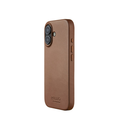 Etui Mujjo Leather Case w kolorze tan, idealnie dopasowane do Apple iPhone 17 z systemem MagSafe.