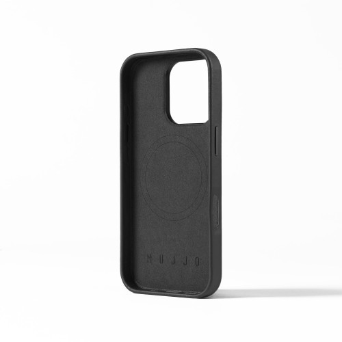 Etui Mujjo Leather Case w kolorze czarnym, idealne do Apple iPhone 16 Pro z systemem MagSafe.