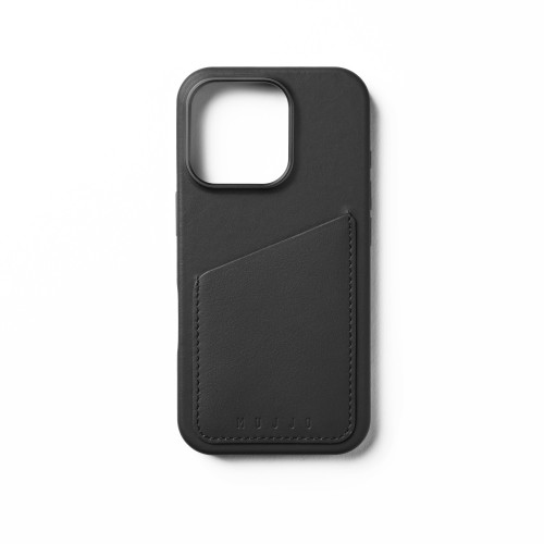 Etui Mujjo na biurku z kartami, prezentujące funkcję portfela i elegancki design.