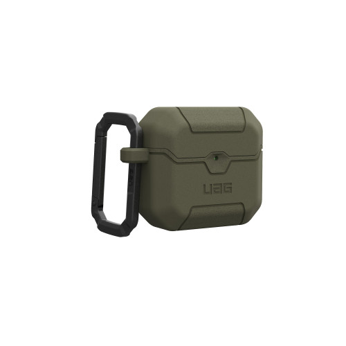 Stylish UAG case in olive color, perfect for protecting Apple AirPods 4.