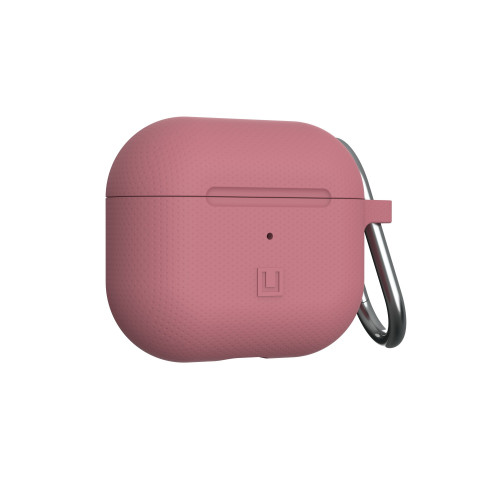Etui UAG Urban Armor Gear Dot w kolorze dusty rose, idealnie dopasowane do Apple AirPods 3, wykonane z hybrydowego materiału.