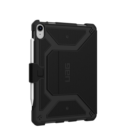 Etui UAG Metropolis na tle biurka, prezentujące elegancki design i funkcjonalność dla iPada.