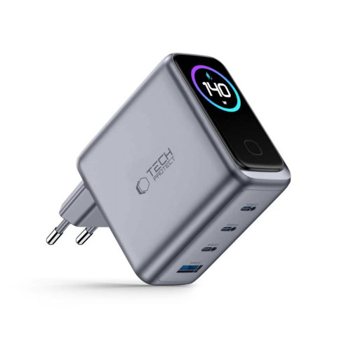 Tech-protect Powervision Nc140w-gan 4-port Network Charger Pd 140w / Qc3.0 Dark Grey