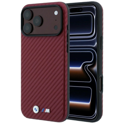 Etui BMW M Carbon Metal Logo MagSafe do iPhone 18 Pro Max / 17 Pro Max bordowy