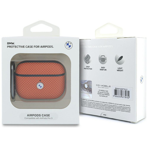 BMW Textured Sign Kevlar Metal Logo Case for AirPods Pro 3 orange