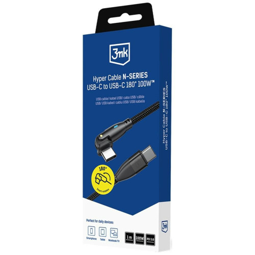 Kábel 3MK Hyper Cable N-SERIES USB-C do USB-C 1m 20V/5A 100W fekete