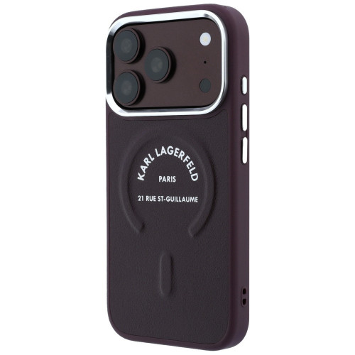 Etui Karl Lagerfeld Embossed Open Ring RSG Logo MagSafe do iPhone 18 Pro / 17 Pro burgundový