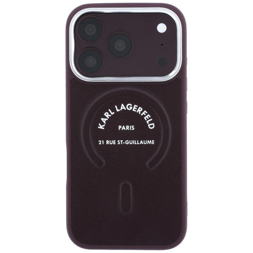 Etui Karl Lagerfeld Embossed Open Ring RSG Logo MagSafe do iPhone 18 Pro / 17 Pro burgundový