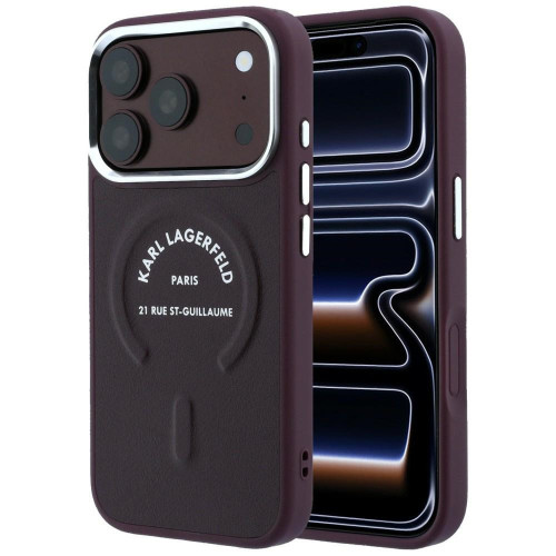 Etui Karl Lagerfeld Embossed Open Ring RSG Logo MagSafe do iPhone 18 Pro Max / 17 Pro Max burgundový